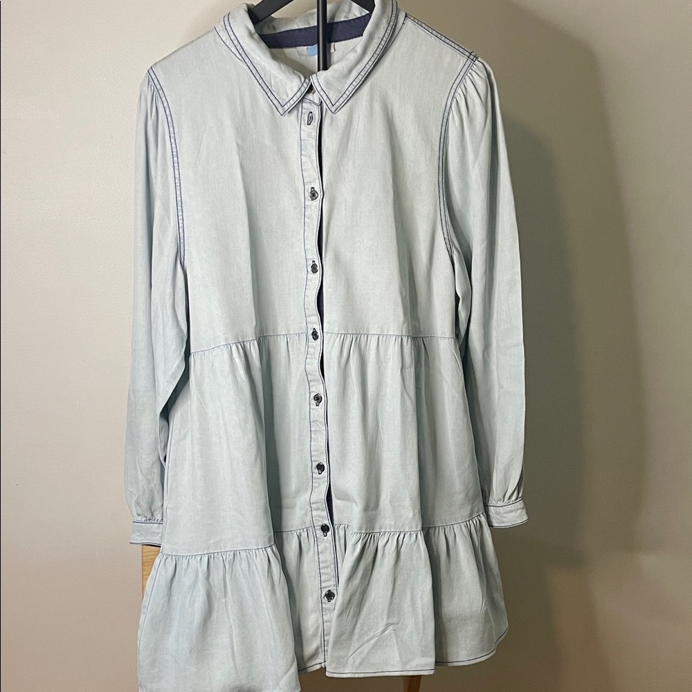 Serra Light Blue Casual Button-Down Dress